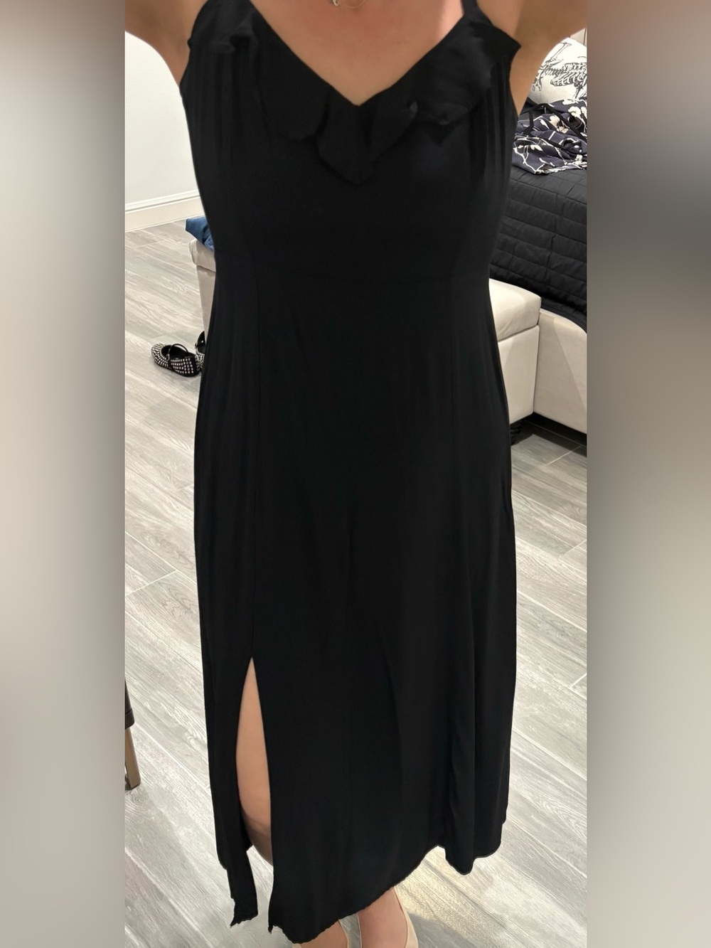Old Navy Black Ruffle V-Neck Maxi Dress with Side Slit